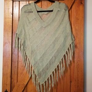 Green sweater poncho